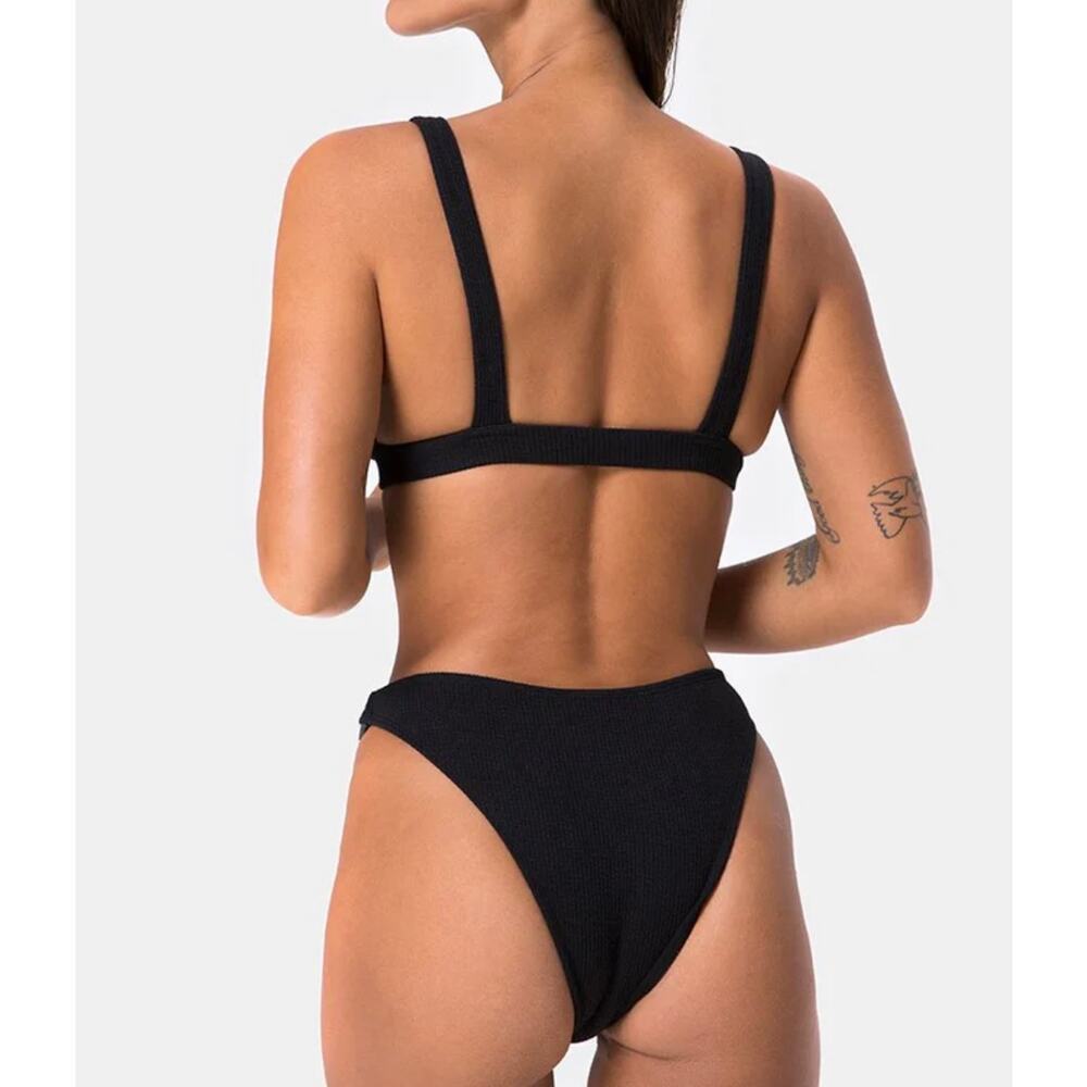 $82 NWT Motel Hyuna Bikini Top & bottom Black With Silver Buckle XS/S - Picture 3 of 7